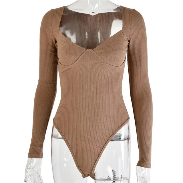 Low cut V neck long sleeves Khaki - Shop at LoveMi