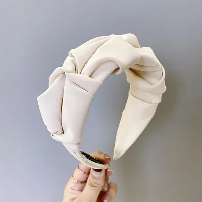 Folded headband net red candy solid color wide side Beige - Shop at LoveMi