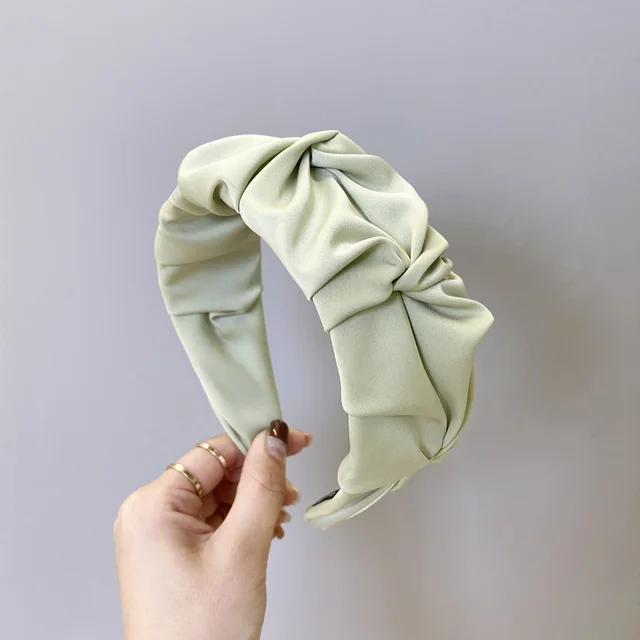 Folded headband net red candy solid color wide side Green - Shop at LoveMi