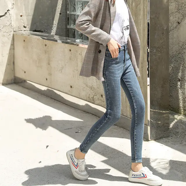 Women's winter thick skinny cropped jeans Coffee Trousers - Shop at LoveMi