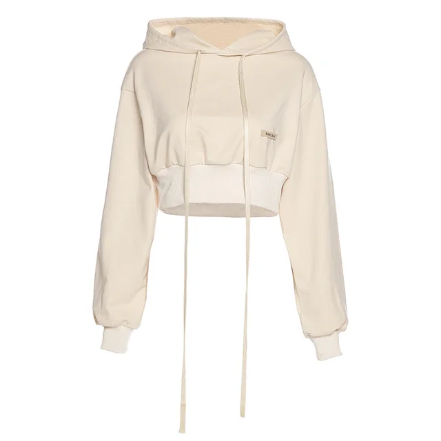 New Ladies Fashion Label Loose Hooded Navel all match Sweater Apricot - Shop at LoveMi