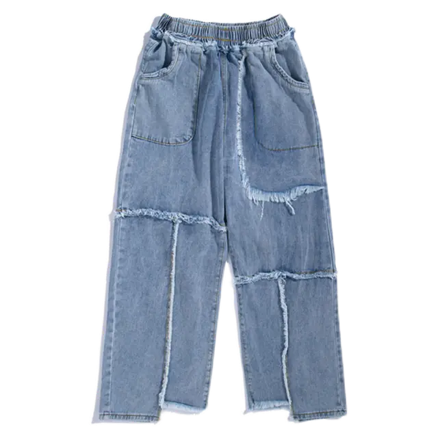 Distressed washed jeans with raw edges Sky Blue - Shop at LoveMi
