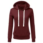 Women's Solid Color Long-Sleeved Loose Hooded Sweater Top - Red