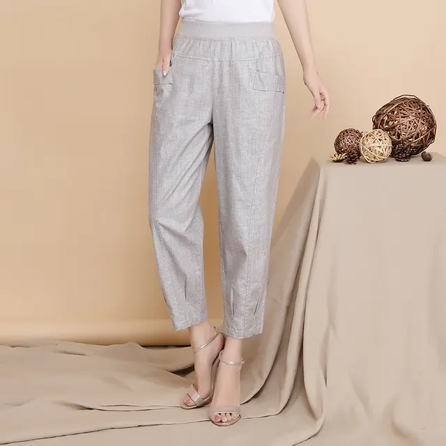 Women's linen pants cropped pants Light Grey - Shop at LoveMi