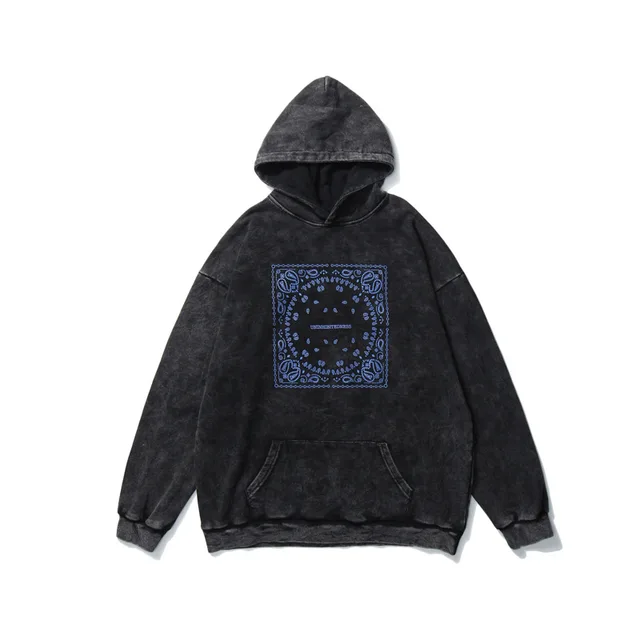 Washed distressed hooded sweater Blue - Shop at LoveMi