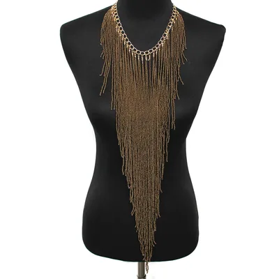 Ethnic Style Long Rice Bead Tassel Necklace Bohemia Exaggerated Performance Necklace Earring Set Gold - Shop at LoveMi