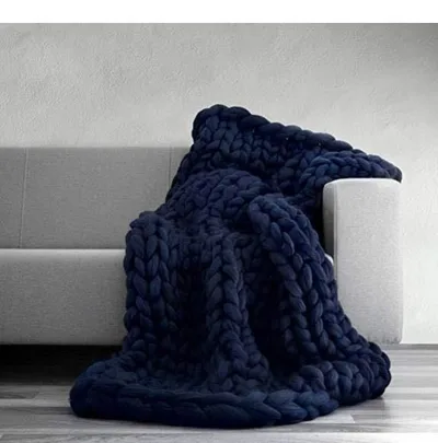Hand Knitted Wool Blanket Navy - Shop at LoveMi