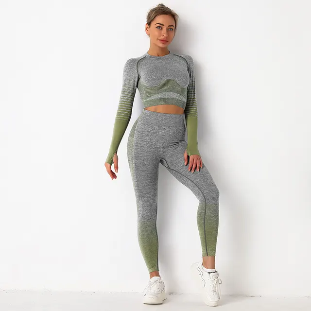 Peach knit quick drying yoga pants Army Green Set - Shop at LoveMi