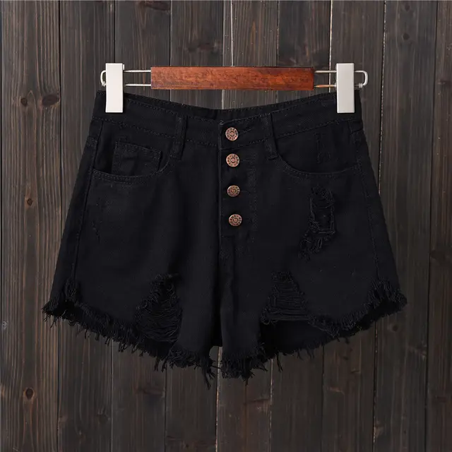 Button Front High Waist Denim Shorts Black - Shop at LoveMi