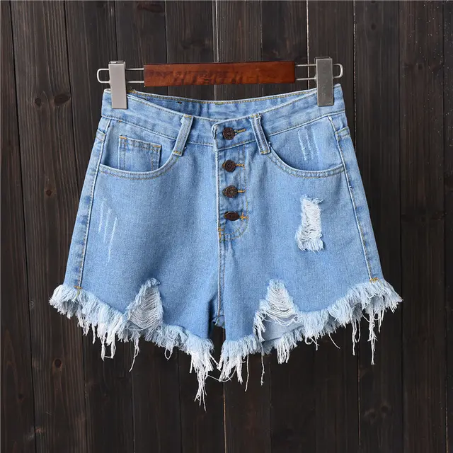 High waist breasted denim shorts Blue - Shop at LoveMi