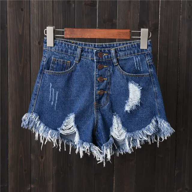 High waist breasted denim shorts Navy Blue - Shop at LoveMi