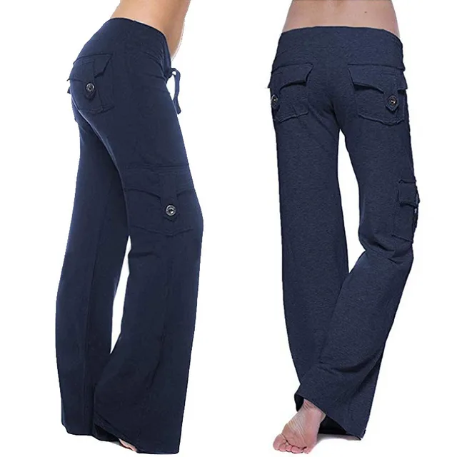 Women's flared pants with multiple pockets Dark Blue - Shop at LoveMi