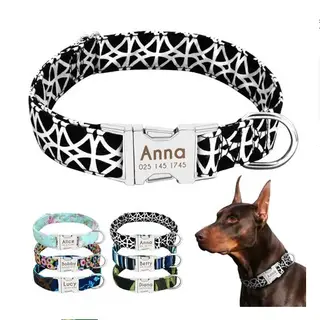 Cat Dog Collar Collar Lettering Anti-lost Tag Small Large Dog Traction Rope Collar Bell Dog Tag Custom - Annablack White Grid