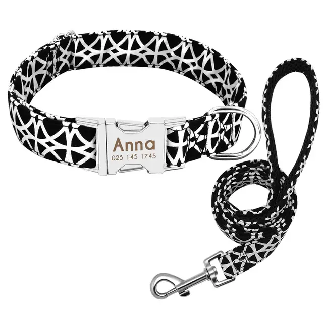 Cat Dog Collar Collar Lettering Anti lost Tag Small Large Dog Traction Rope Collar Bell Dog Tag Custom Black Set - Shop at LoveMi