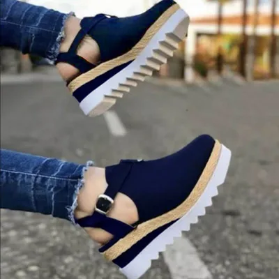 Plus size wedge sandals Blue - Shop at LoveMi