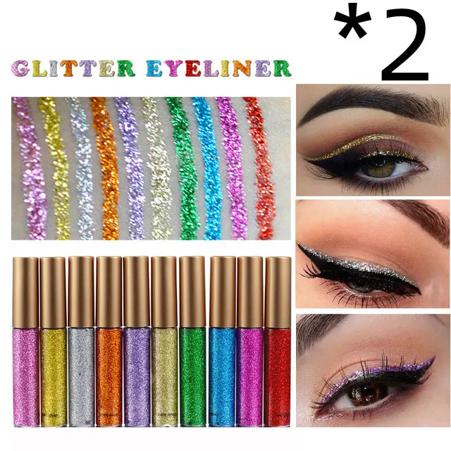 HANDAIYAN Brand Glitter Liquid Eyeliner Pen 10 Colors Metallic Shine Eye Shadow & Liner Combination Pencil Eyes Makeup - 2Pcs All Color Set - View 1