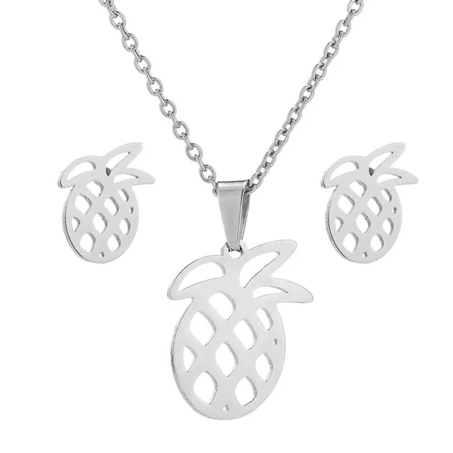 Simple Hollow Out Pineapple Fruit Jewelry Earrings Necklace Stainless Steel Jewelry Set Silver - Shop at LoveMi