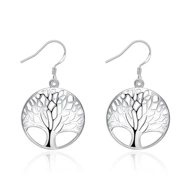Round Hollow Relief Life Tree Pendant s625 Silver Earrings - Shop at LoveMi