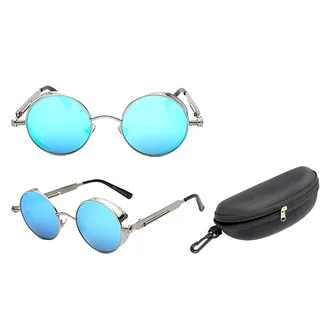 Austin Powers Vintage Round Metal Frame Sunglasses - Silverbluewith Box