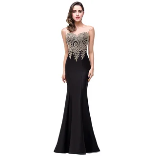 Europe dress sexy back hollow applique package hip dress fishtail skirt female perspective - Black
