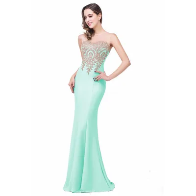 Europe dress sexy back hollow applique package hip dress fishtail skirt female perspective Green - Shop at LoveMi