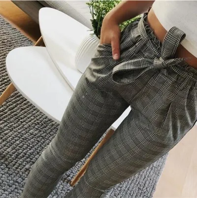 Women autumn Trousers Ladies Long Pants casual pan Plaid L - Shop at LoveMi