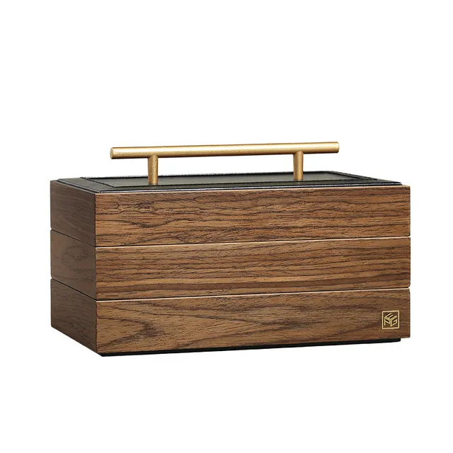 Solid Wood Brass Three layer retro Wooden Necklace Brown - Shop at LoveMi