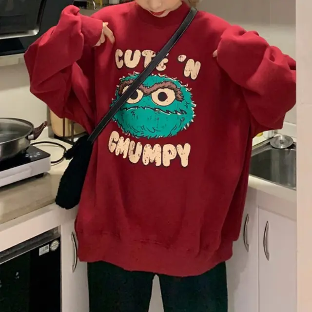 Japanese Vintage Plus Velvet Loose Lazy Style Sweater Red - Shop at LoveMi