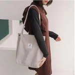 Women's Shopping Bag Large Ladies Canvas Shoulder Bags Tote Shopper Eco Reusable Bag Cotton Cloth Handbag For Women - Grey