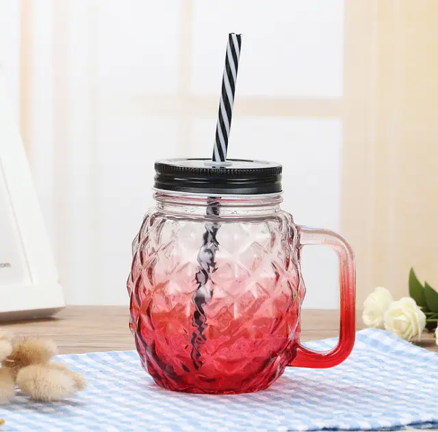 Water cup pineapple cup glass mason jar glass bottle Red - Shop at LoveMi