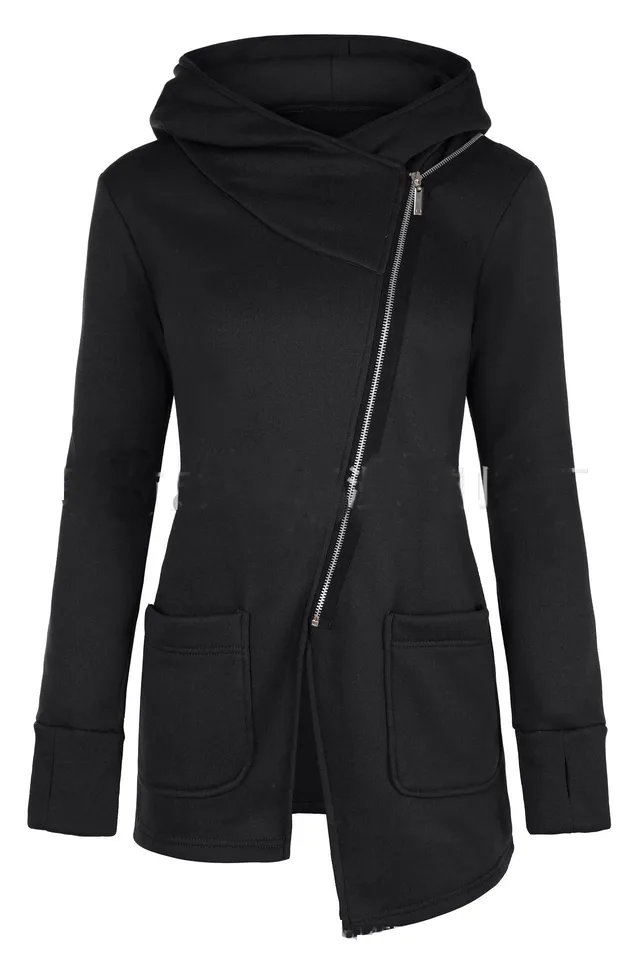 Autumn and Winter Fashion Oblique Zipper Irregular Hooded Sweater Black - Shop at LoveMi