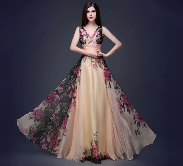 European and American elegant temperament shoulder flower dress Women's evening dress long skirt Default - Shop at LoveMi
