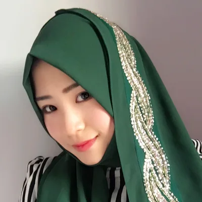 Muslim Chiffon sprinkled gold long scarf Green - Shop at LoveMi