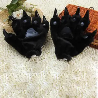 Christmas gift cute cartoon dinosaur gloves personality thick cotton gloves - Black