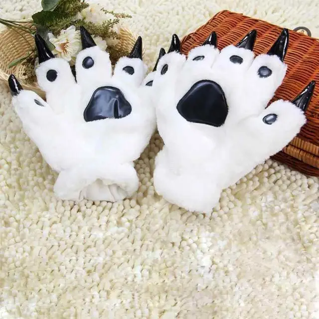 Christmas gift cute cartoon dinosaur gloves personality thick cotton gloves White - Shop at LoveMi
