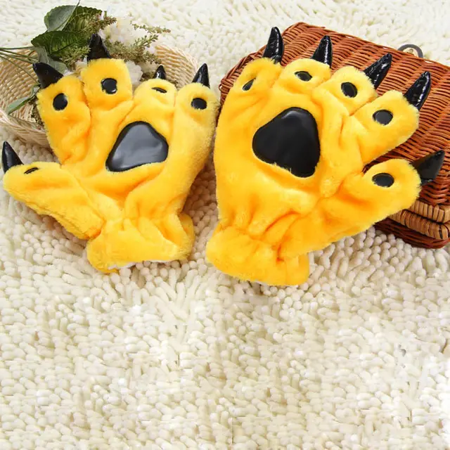Christmas gift cute cartoon dinosaur gloves personality thick cotton gloves Yellow - Shop at LoveMi