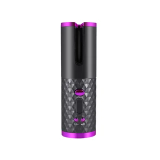 Rechargeable Automatic Hair Curler Women Portable Hair Curling Iron LCD Display Ceramic Curly Rotating Curling Wave Styer - Black