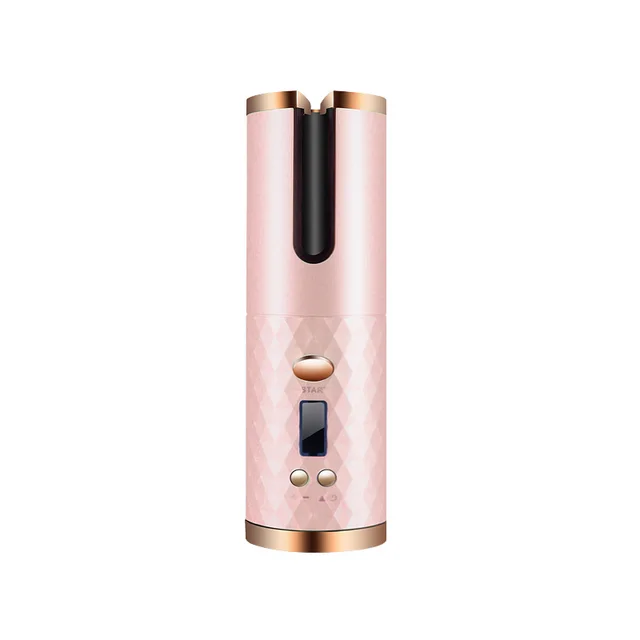 Rechargeable Automatic Hair Curler Women Portable Hair Curling Iron LCD Display Ceramic Curly Rotating Curling Wave Styer Pink - Shop at LoveMi