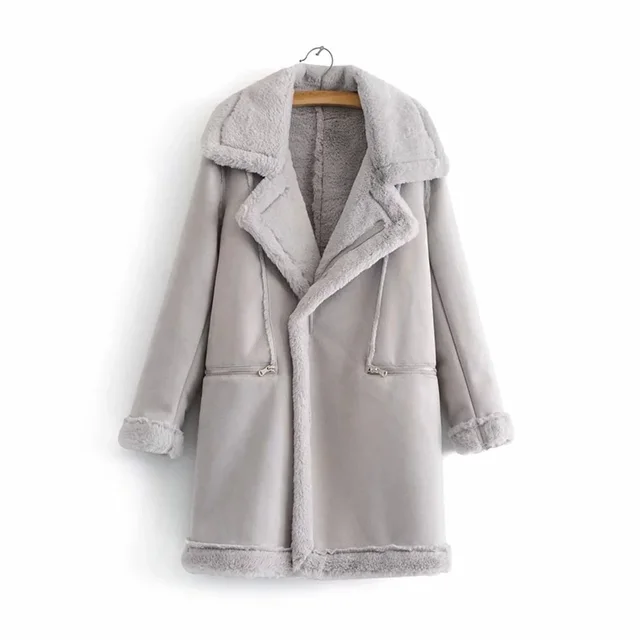 Medium And Long Thickened Warm Lamb Wool Coat Cotton Clothing Grey - Shop at LoveMi