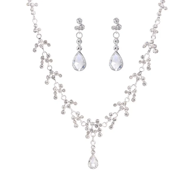 Korean Female Wedding Diamond Necklace Earrings Set Drop Bride Jewelry Supply Of Foreign Hot Money Default - Shop at LoveMi