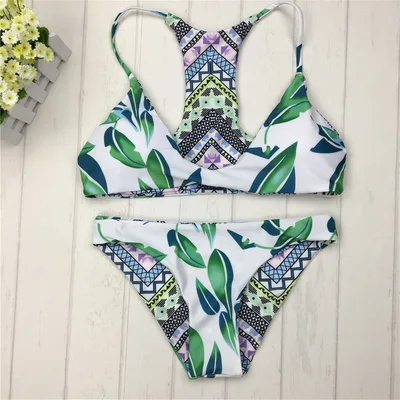 Sexy Brazilian Bikinis Women Swimsuit Double sided printing Swimwear Green Brazilian Bikini Set Halter Bathing Suits Green - Shop at LoveMi
