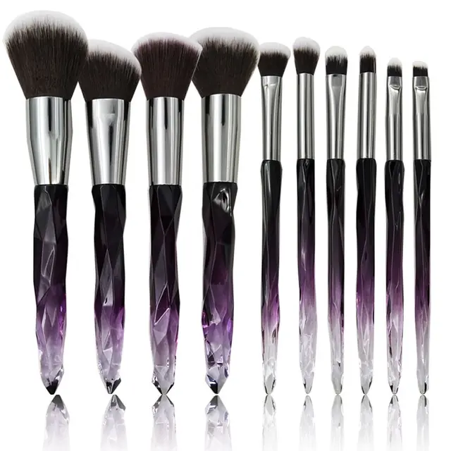 Clear crystal diamond handle makeup brush set Purple - Shop at LoveMi