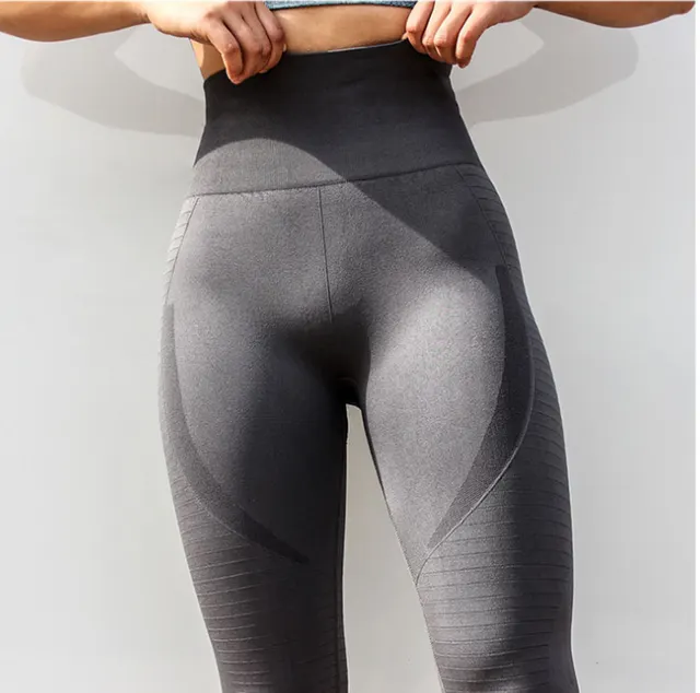 New yoga pants women tight elastic high waist running peach hip fitness pants sports suit pants Gray - Shop at LoveMi