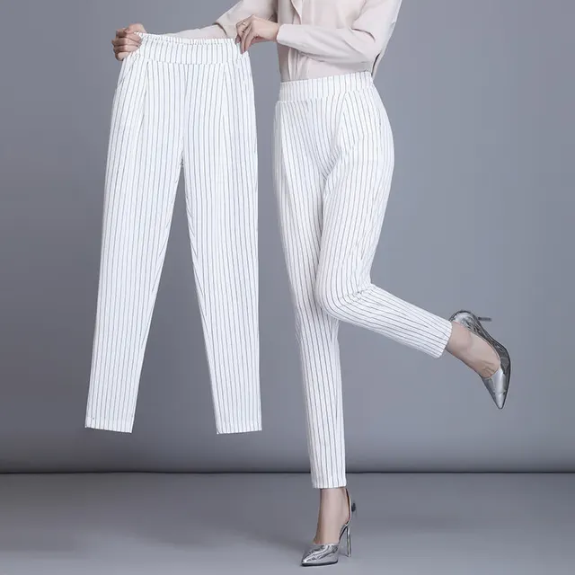Elastic Waist And Feet All match Slimming Casual Professional Suit Pants White Stripes - Shop at LoveMi
