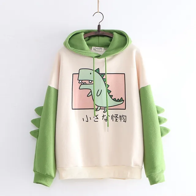 Cute Dinosaur Print Hoodie And Plush Sweatshirt Green - Shop at LoveMi