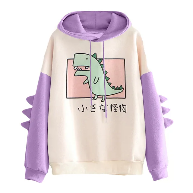 Cute Dinosaur Print Hoodie And Plush Sweatshirt Purple - Shop at LoveMi
