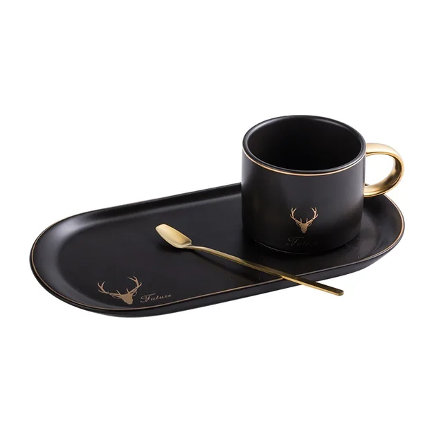 Ceramic coffee cup and saucer set Black - Shop at LoveMi