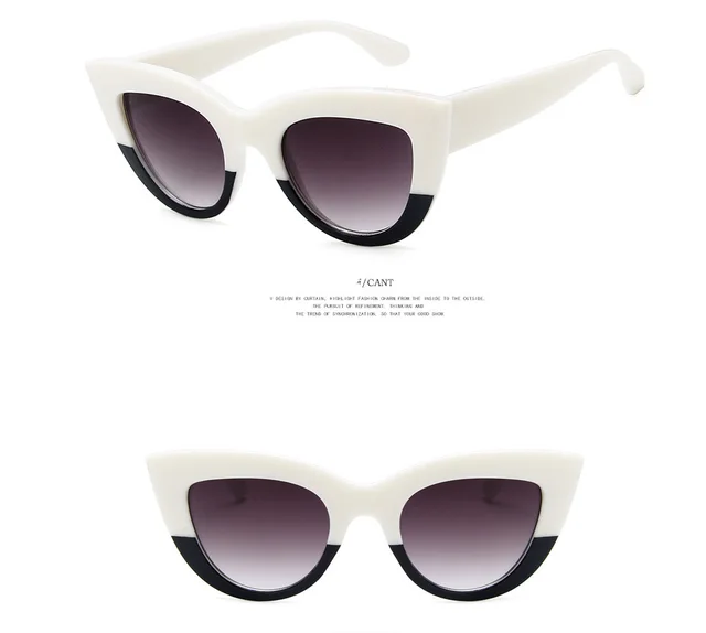 European and American retro cat eye sunglasses trend wild style sunglasses Black On White - Shop at LoveMi