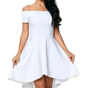 One Shoulder Short Sleeve And Large Swallowtail Skirt White - Shop at LoveMi