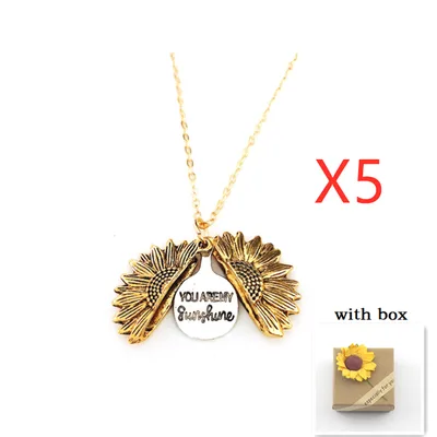 Sunflower Double Lettering Necklace Gold With Box 5Pcs - Shop at LoveMi